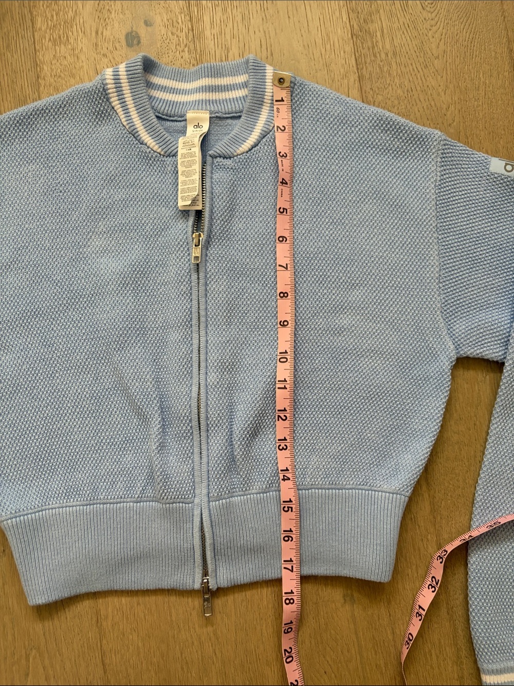 EUC alo tennis club sweater knit full zip jacket seashell blue/white small - Picture 5 of 14